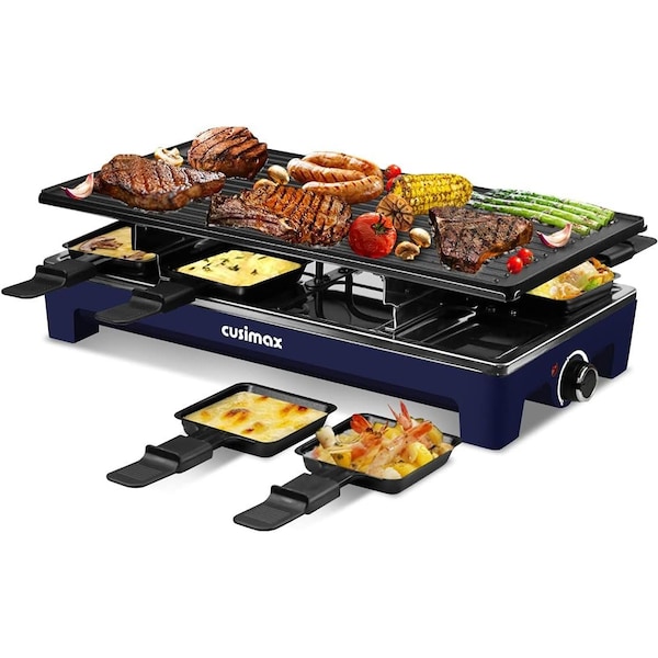 Cusimax 1500W Indoor Portable 2 in 1 Electric Raclette GrillBlue - CMRG-300L