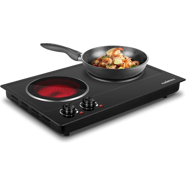 Cusimax 1800W Ceramic Electric Hot Plate, Dual Control Infrared Cooktop, Black - CMIP-C180B