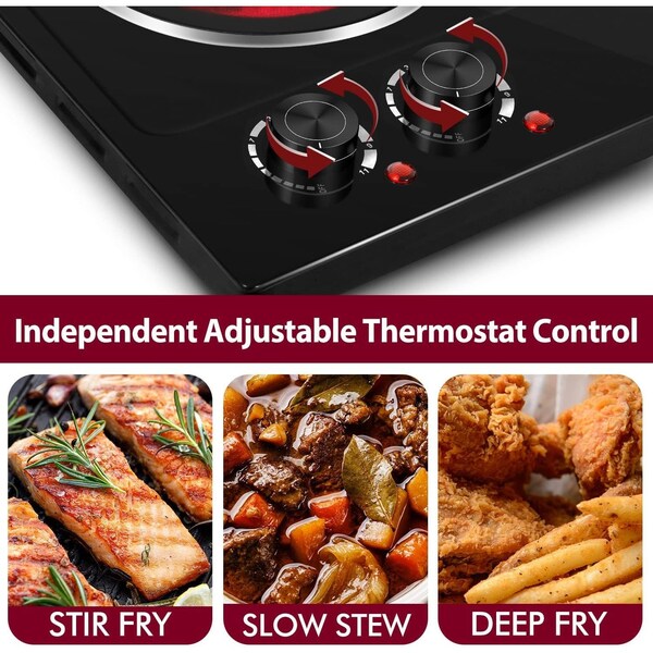 Cusimax 1800W Ceramic Electric Hot Plate, Dual Control Infrared Cooktop, Black - CMIP-C180B