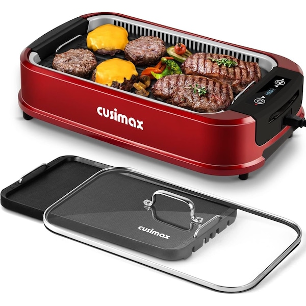 Cusimax Electric Portable Indoor Smokeless Grill-Red Double Plates - CMRG-200R-SHUANGPAN