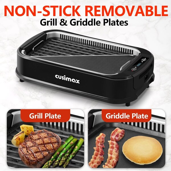 Cusimax Electric Portable Indoor Smokeless Grill-Red Double Plates - CMRG-200R-SHUANGPAN