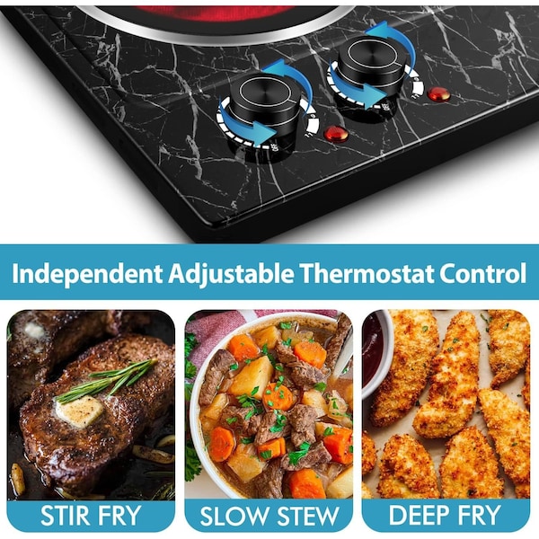 Cusimax Electric Double Hot Plate, Infrared Ceramic Electric Cooktopl, Black Marble - CMIP-C180-BS