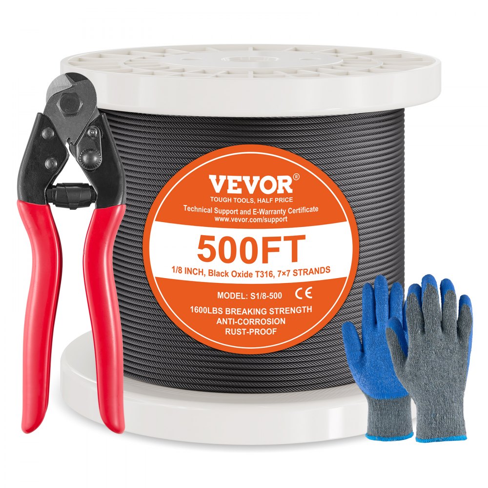 VEVOR T316 Stainless Steel Cable 1/8" 7x7 Steel Wire Rope 500 ft Cable Railing - FHGSSFH31618GCIQIV0