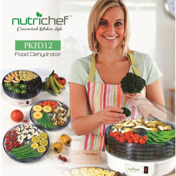 Nutrichef Electric Countertop Food Dehydrator, Food Preserver (White) - PKFD12