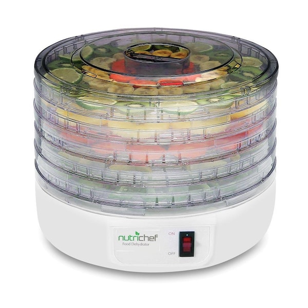 Nutrichef Electric Countertop Food Dehydrator, Food Preserver (White) - PKFD12