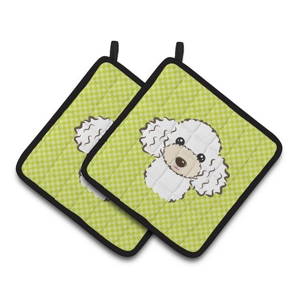 Carolines Treasures Checkerboard Lime Green White Poodle Pair of Pot Holders, 7.5 x 3 x 7.5 in. - BB1319PTHD
