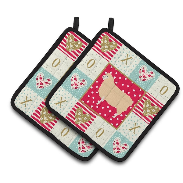 Carolines Treasures 7.5 x 7.5 in. English Leicester Longwool Sheep Love Pair of Pot Holders - CK5401PTHD