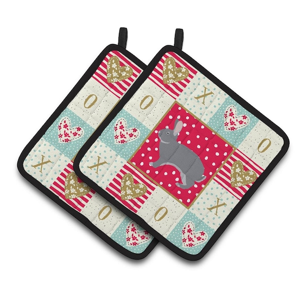 Carolines Treasures 7.5 x 7.5 in. Giant Chinchilla Rabbit Love Pair of Pot Holders - CK5393PTHD