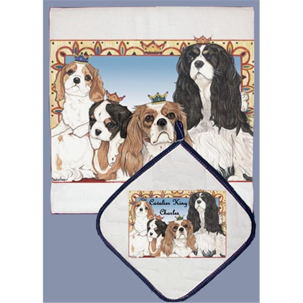 Pipsqueak Productions Dish Towel and Pot Holder Set - Cavalier King Charles - PI392880