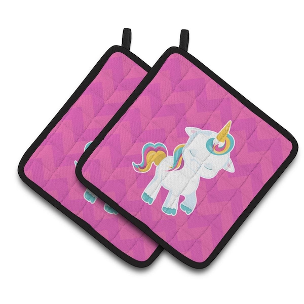 Carolines Treasures Pink Chevron Unicorn Pair of Pot Holders - BB6809PTHD