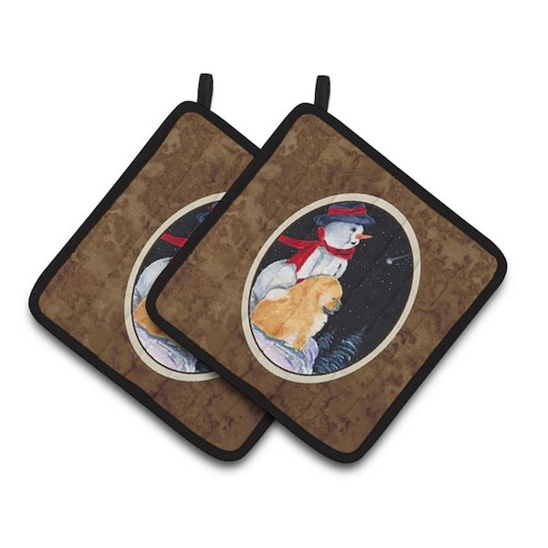 Carolines Treasures Snowman with Chow Chow Pair of Pot Holders, 7.5 x 3 x 7.5 in. - SS8554PTHD