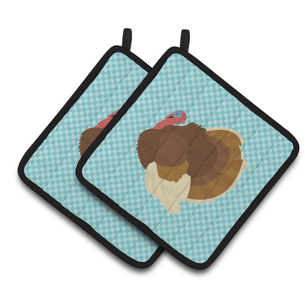 Carolines Treasures French Turkey Dindon Blue Check Pair of Pot Holders - BB8164PTHD