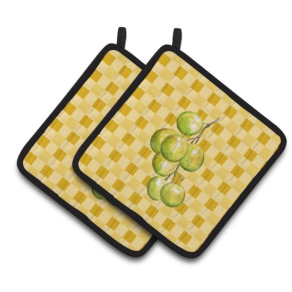 Carolines Treasures White Grapes on Basketweave Pair of Pot Holders - BB7226PTHD