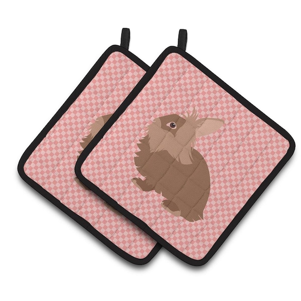 Carolines Treasures Lionhead Rabbit Pink Check Pair of Pot Holders - BB7960PTHD