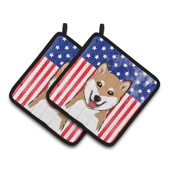 Carolines Treasures American Flag and Shiba Inu Pair of Pot Holders, 7.5 x 3 x 7.5 in. - BB2155PTHD