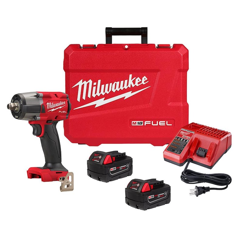 Llave de impacto inalámbrica Milwaukee M18 FUEL de 18V con tecnología de iones de litio sin escobillas de 1/2 pulg. y torque medio con anillo de fricción, kit de baterías resistentes - 2962-22R