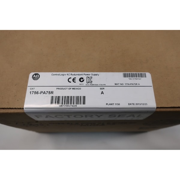 Allen Bradley Power Supply Module, 120/240V AC, 5.1V DC, 75W, 4A - 1756-PA75R