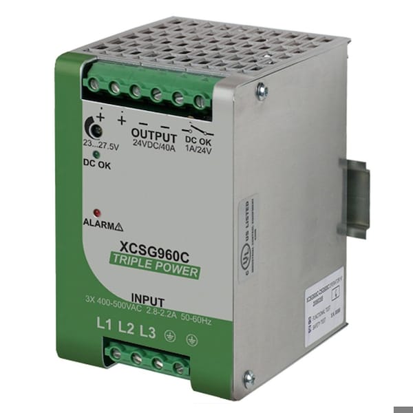 Automation Systems Interconnect Power Supply, 340 to 550V AC, 24V DC, 960W, 40A, DIN Rail - XCSG960C