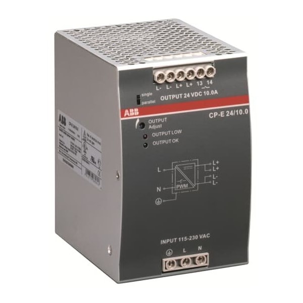 Abb Power Supply, 90/132V AC; 180/264V AC; 210/375V DC, 24V DC, 240W, 10A, DIN Rail - 1SVR427035R0000