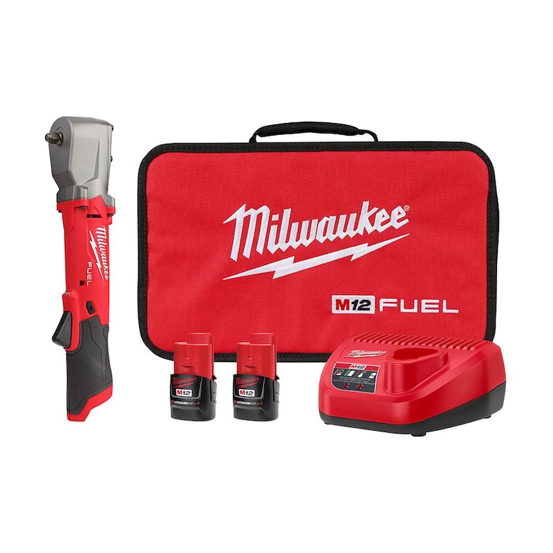 Milwaukee M12 FUEL 12V Llave de Impacto Angular Recta sin Escobillas Inalámbrica de 3/8 pulg. con Kit de Dos Baterías de 2.0 Ah - 2564-22.