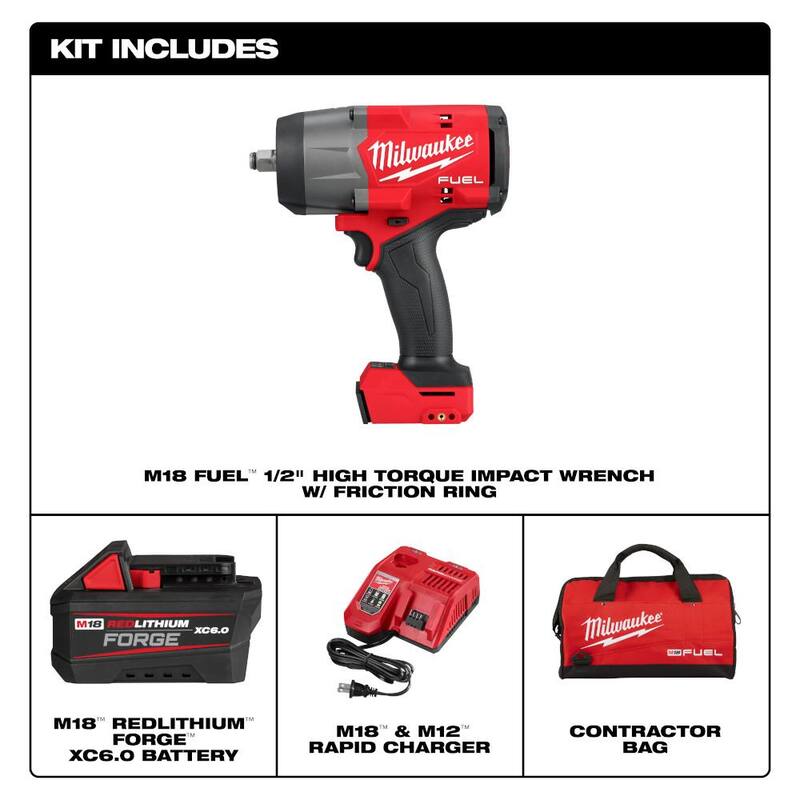 Milwaukee M18 FUEL 18V Llave de Impacto de Alto Torque Inalámbrica sin escobillas de 1/2 pulg. con Anillo de Fricción Kit FORGE - 2967-21F