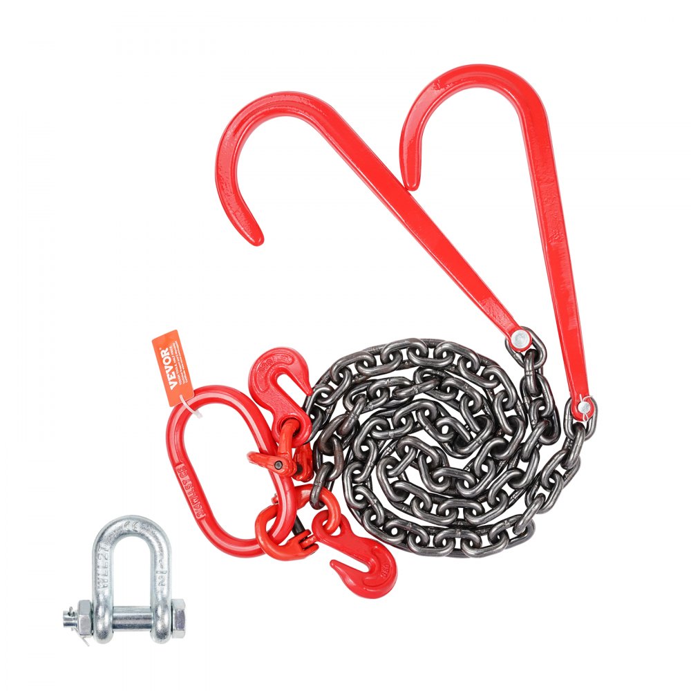 VEVOR 3/8" x 3' G80 Tow Chain J Hook V-Chain Bridle Grab Hook Wrecker 15600 lbs - RTJGTLMGFH1JKLASKV0