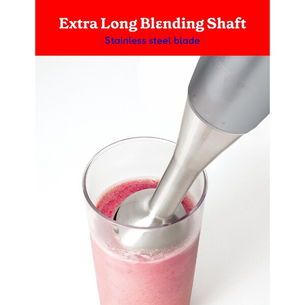 Betty Crocker Immersion Blender, 2-Speed, Stainless Steel Blade, Beaker & Whisk, 250W, Silver - BC-4306S