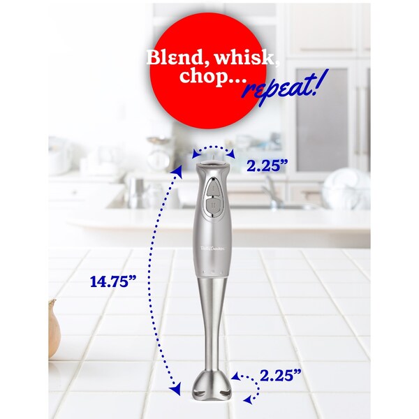 Betty Crocker Immersion Blender, 2-Speed, Stainless Steel Blade, Beaker & Whisk, 250W, Silver - BC-4306S
