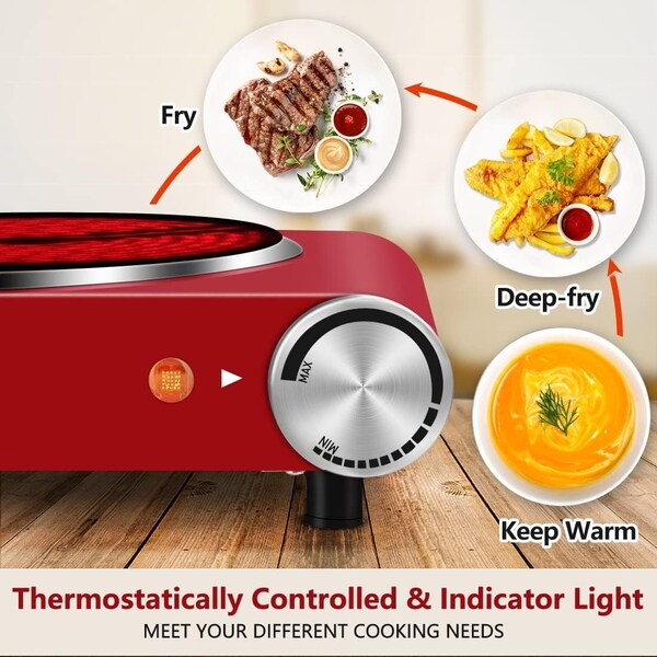 Cusimax Ceramic Double Burner, 1800W Portable Infrared Burner, Red - CMIP-B180R