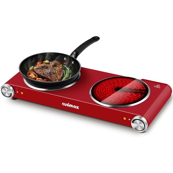 Cusimax Ceramic Double Burner, 1800W Portable Infrared Burner, Red - CMIP-B180R