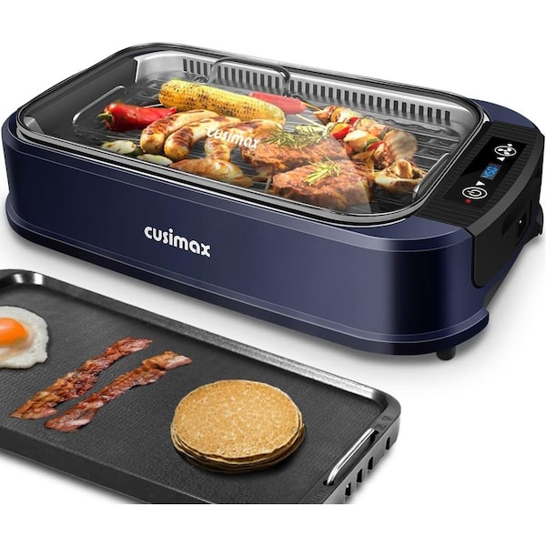 Cusimax Electric Portable Indoor Smokeless Grill-Blue Double Plates - CMRG-200L-SHUANGPAN