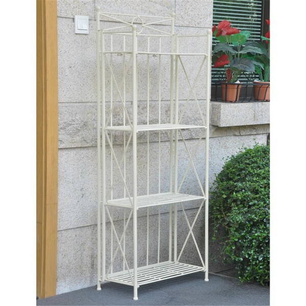 International Caravan 4-Tier Iron Folding Bakers Rack, White - 28 lbs - 3521