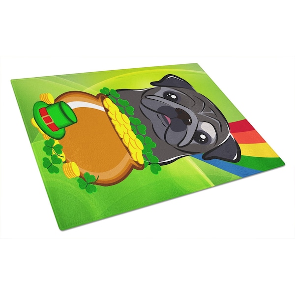 Carolines Treasures Black Pug St. Patricks Day Glass Cutting Board- Large - BB2007LCB
