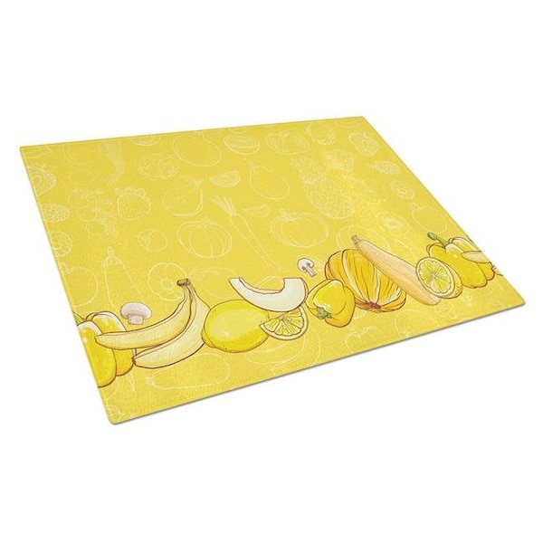Carolines Treasures Carolines Treasures BB5134LCB Fruits & Vegetables in Yellow Glass Cutting Board; Large - BB5134LCB
