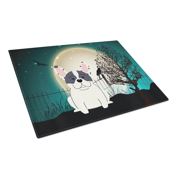 Carolines Treasures Halloween Scary French Bulldog Piebald Glass Cutting Board, Large - BB2201LCB