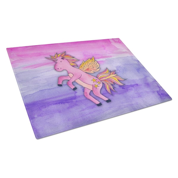 Carolines Treasures Pink Unicorn Watercolor Glass Cutting Board Large - BB7432LCB