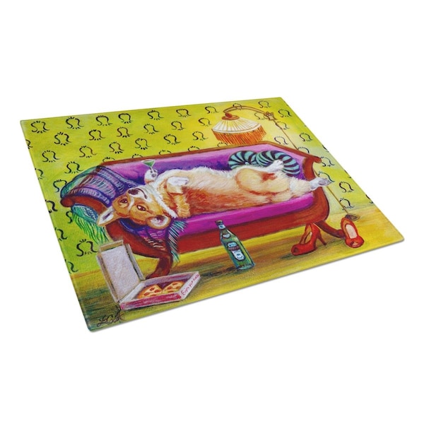 Carolines Treasures Corgi Home Alone Glass Cutting Board Large - 7406LCB