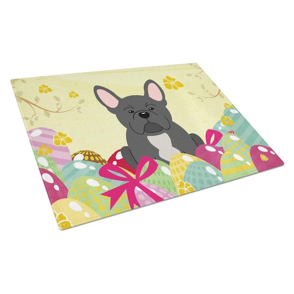 Carolines Treasures Easter Eggs French Bulldog Black Glass Cutting Board Large - BB6014LCB
