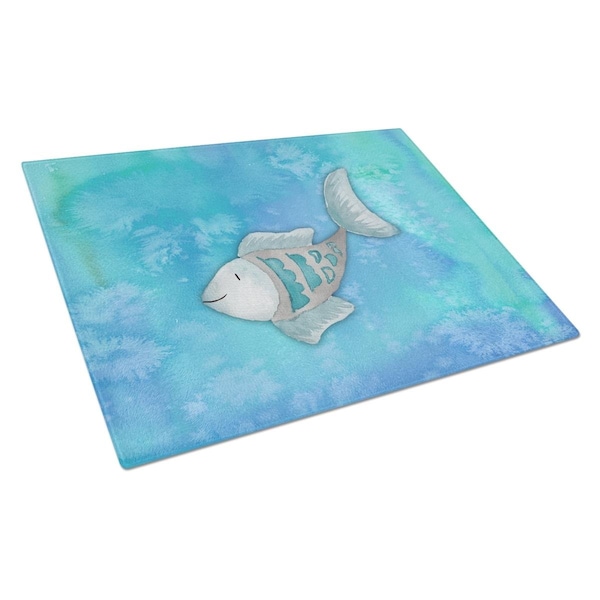 Carolines Treasures Blue Fish Watercolor Glass Cutting Board Large - BB7386LCB
