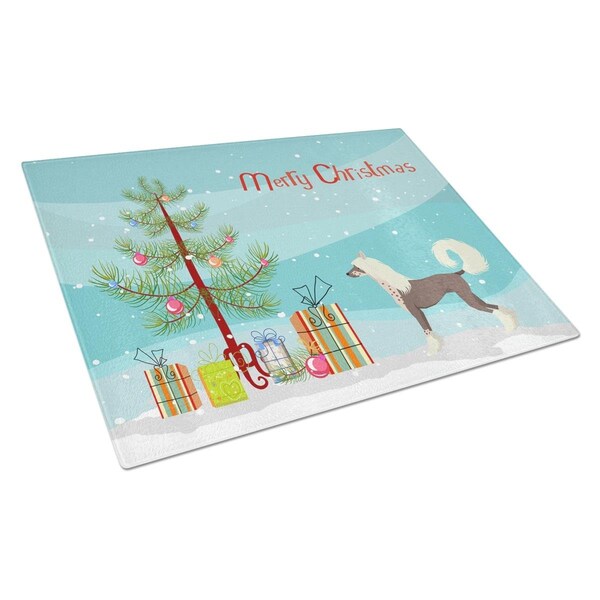Carolines Treasures Chinese Crested Christmas Tree Glass Cutting Board Large - CK3531LCB