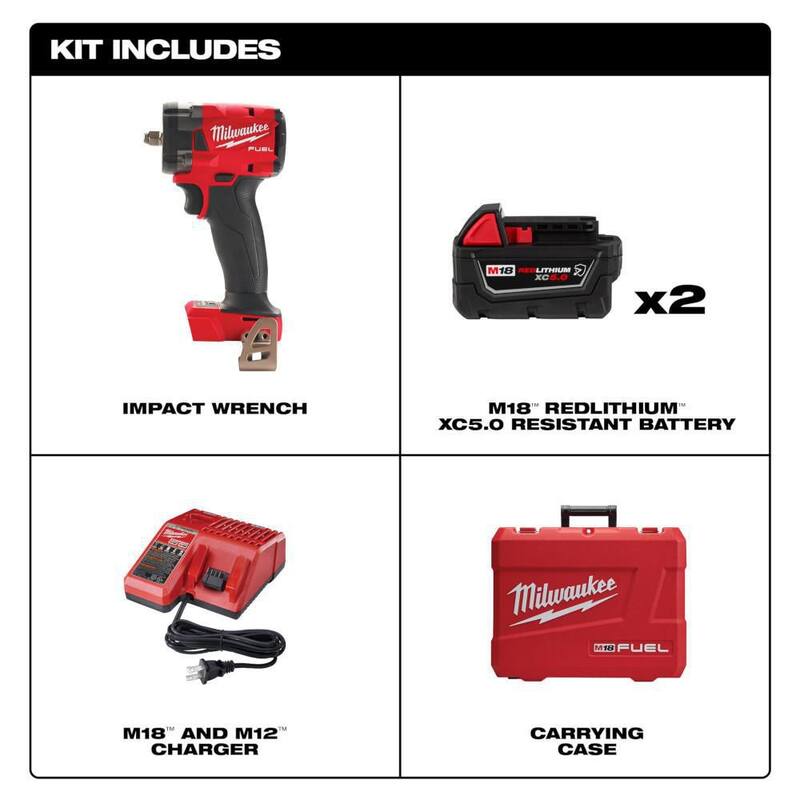Llave de Impacto Compacta Inalámbrica Milwaukee M18 FUEL 18V Lithium-Ion Brushless de 3/8 pulgadas con Anillo de Fricción, Kit con Baterías Resistentes - 2854-22R