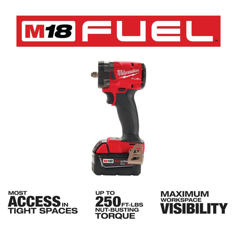 Llave de Impacto Compacta Inalámbrica Milwaukee M18 FUEL 18V Lithium-Ion Brushless de 3/8 pulgadas con Anillo de Fricción, Kit con Baterías Resistentes - 2854-22R