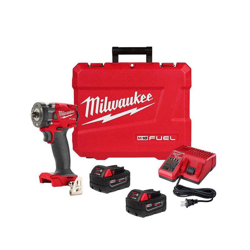 Llave de Impacto Compacta Inalámbrica Milwaukee M18 FUEL 18V Lithium-Ion Brushless de 3/8 pulgadas con Anillo de Fricción, Kit con Baterías Resistentes - 2854-22R