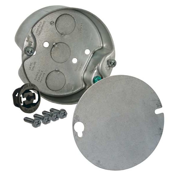 Raco Electrical Box, 15.8 cu in, Ceiling Box Type, 1 Gang, Galvanized Steel, Round Shape - 296-1