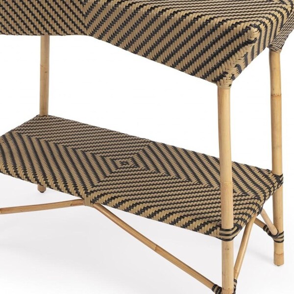 Homeroots 34 x 38 x 16.5 in. Brown & Beige Rattan Bar Cart - 388949