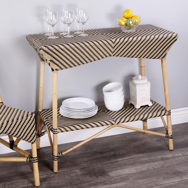 Homeroots 34 x 38 x 16.5 in. Brown & Beige Rattan Bar Cart - 388949