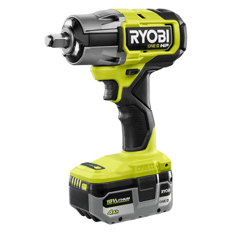 RYOBI ONE+ HP 18V Llave de impacto inalámbrica sin escobillas de 4 modos de 1/2 pulgadas con kit de batería de iones de litio de alto rendimiento de 4.0 Ah y cargador - P262K1