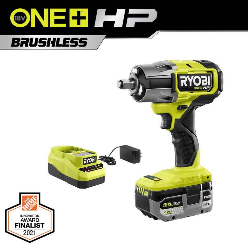 RYOBI ONE+ HP 18V Llave de impacto inalámbrica sin escobillas de 4 modos de 1/2 pulgadas con kit de batería de iones de litio de alto rendimiento de 4.0 Ah y cargador - P262K1