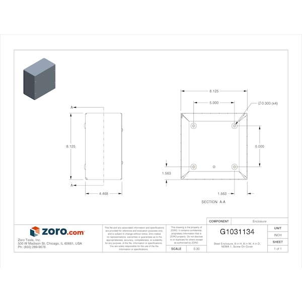 Wiegmann Carbon Steel Electrical Enclosures, 8 in H, 4 in D, 8 in W, NEMA 1, Screw On - SC080804GNK