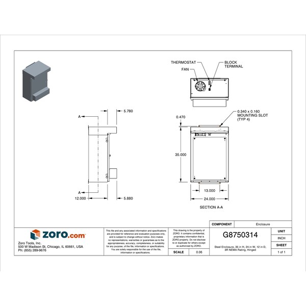 Nvent Hoffman Steel Electrical Enclosures, 35 in H, 12 in D, 24 in W, NEMA 3R, Lift Off Hinged - WF10LP